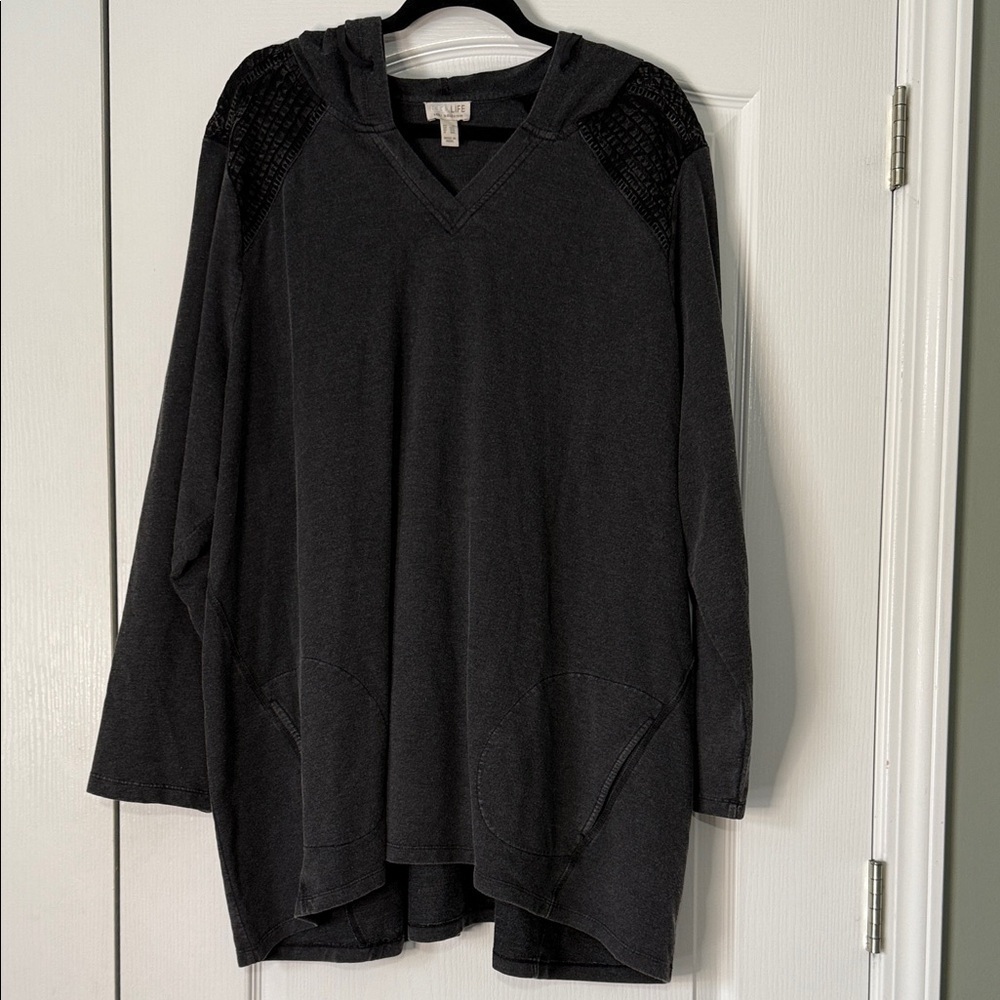 Lori Goldstein Logo Life Black Hooded Top Lace Accents and Jogger Pants Size 4X
